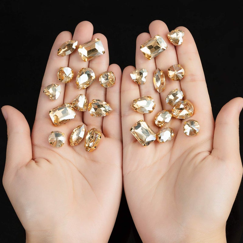 Choupee 48PCS Mixed Shapes Flatback Sew On Glass Rhinestone Sewing Claw Rhinestone for Craft, Clothes, Garments, Dress, Earring, Belt and Shoes (Champagne, Gold Claw) - Image 5